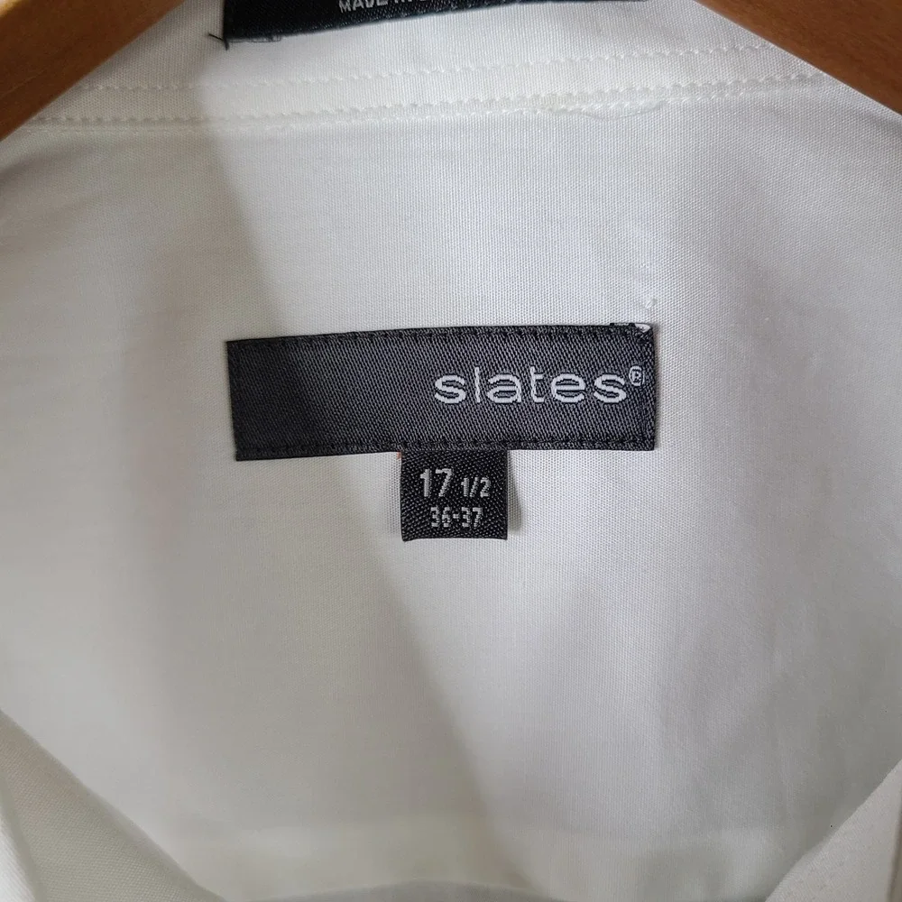 Slates Shirt Mens 17.5 36-37 White Long Sleeve Dress Button Down Cotton NEW